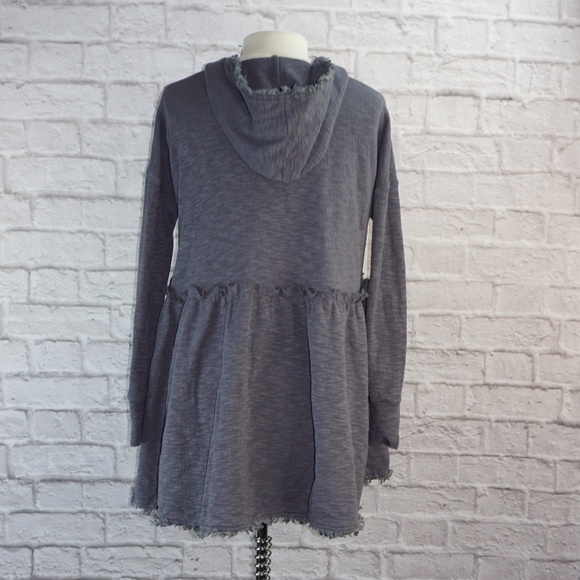 Blue Raw Hem Oversized Tunic Hooded Sweatshirt - Picture 3 of 8